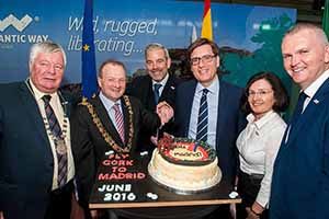 Dep. Joe Carroll, Deputy County Cork Mayor; Cllr. Chris O'Leary, Lord Mayor of Cork; Gonzalo Ceballos, MD, Tourist office of Spain, Dublin; Rafael Soriiano, Deputy Head of Mission, Spanish Embassy; Catalina Goode Lopez, Viceconsul of Spain in Cork and Kevin Cullinane, head of Communications, Cork Airport