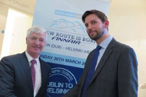 Martin Skelly of Navan Travel, president of the Irish Travel Agents Association and Frederik Charpentier, Finnair’s Sales Director Europe West & North America at the Finnair event in The Royal Hibernian Academy, Dublin, March 24 2015