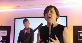 Etihad Area General Manager Northern EuropeBeatrice Cosgrove speaking at the Etihad event at the All Ireland hurling final between Tipperary and Kilkenny with Joanne Walsh in the background, September 4 2016