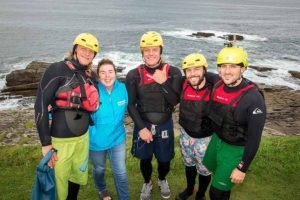 Pictured at Mullaghmore in Co Sligo are Noelle Cawley, Fáilte Ireland with Robert Guertin and Pete Craig, North West Coasteering and top US bloggers Marko and Alex Ayling AKA the Vagabrothers, who have returned to Sligo to continue their experience on one of tourism’s success initiatives, the Wild Atlantic Way. Photo: James Connolly 07SEP16