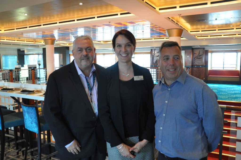 Norwegian Cruise Line staff: Francis Riley - senior vice-president, Jacqueline van de Stadt - marketing and PR manager northern Europe and MEA, Nick Wilkinson - general manager for northern Europe and MEA.