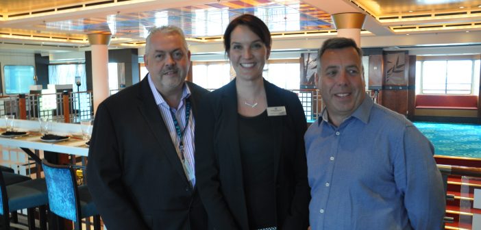 Norwegian Cruise Line staff: Francis Riley - senior vice-president, Jacqueline van de Stadt - marketing and PR manager northern Europe and MEA, Nick Wilkinson - general manager for northern Europe and MEA.