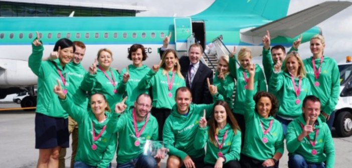 Aer Lingus team return home from winning the 2016 BUD:Runway Run
