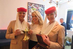 Alanna Feeney of Avenue by Nick Munier with cabin crew Aoife Roche and Zoe Murphy at the Taste of Emirates event, October 19 2016
