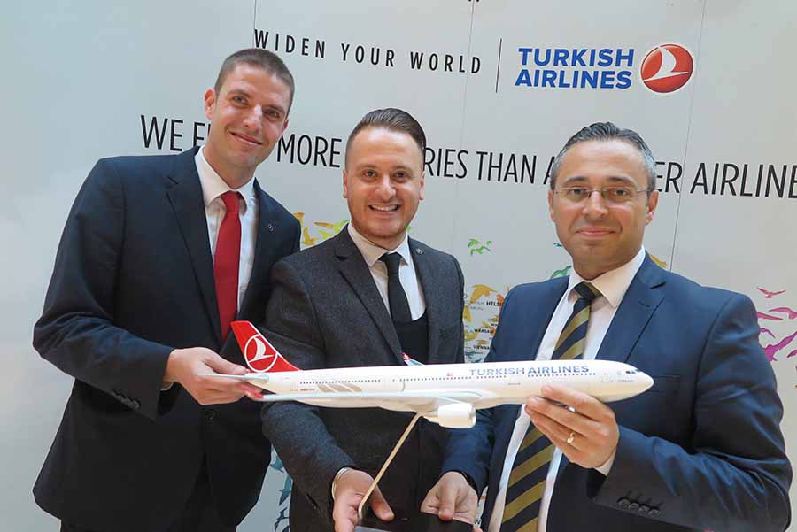 Alper Kanburoglu, Onur Gul and Hasan Mutlu of Turkish Airlines at the Turkish Airlines/Seychelles event in the Radisson Blu Dublin, October 3 2016