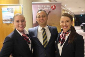 Olive Breslin and Niamh O’Shea of Flight Centre with Hasan Mutlu of Turkish Airlines at the Turkish Airlines/Seychelles event in the Radisson Blu Dublin, October 3 2016