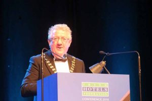 President of the Irish Hotels Federation Joe Dolan speaking at the gala dinner during the IHF conference in the Gleneagle Hotel, Killarney, March 1 2016