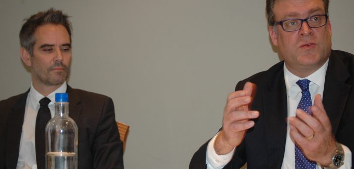 Andreas Koster, senior director, Ireland, Britain and Iceland for Lufthansa, and Boris Ogursky, spokesperson, media relations Europe, Lufthansa Group, at the airline's briefing in Dublin, December 8, 2017