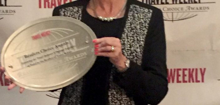 lison Metcalfe, Tourism Ireland’s Head of North America, accepting the “best destination: Europe” award for Ireland, at the Travel Weekly Readers Choice Awards in New York.