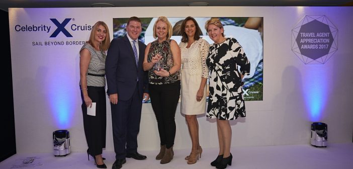 Claire Stirrup, Director of Sales, Celebrity Cruises; Gavin Smith, Senior Vice President, Celebrity Cruises; Claire Bottone, Travel Counsellors; Dondra Ritzenthaler, Senior Vice President of Sales, Celebrity Cruises; and Jo Rzymowska, Managing Director of UK & Ireland & Asia, Celebrity Cruises.