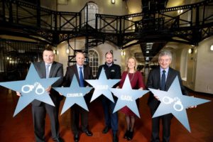 Phelim Devlin, Kevin Quinn and Kieran Quinn, Directors of Crumlin Road Gaol; Carol Ramsey, Director of Strategic Planning Division at Department for Infrastructure and John McGrillen, Tourism NI Chief Executive