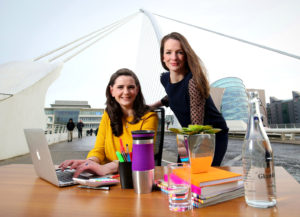 Sisters, and Glandore directors, Clare and Rebecca Kelly, who are offering hot-desking for free for Dublin Tech Summit attendees at Glandore's Fitzwilliam Hall in Fitzwilliam Place, Dublin 2, during the event. Photo: Marc O'Sullivan