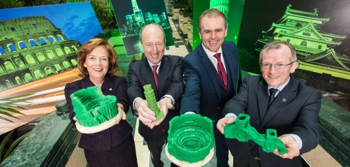 Joan O’Shaughnessy, Chairman of Tourism Ireland, Minister for Transport, Tourism and Sport, Shane Ross; Minister of State for the Diaspora and International Development, Joe McHugh; and Niall Gibbons, CEO of Tourism Ireland, at the launch of Tourism Ireland’s Global Greening initiative 2017. Pic:Naoise Culhane