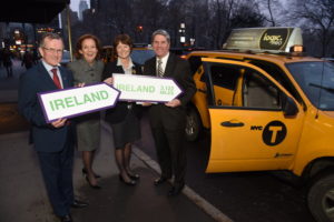 Niall Gibbons, CEO of Tourism Ireland; Joan O'Shaughnessy, Chairman of Tourism Ireland; Alison Metcalfe, Tourism Ireland's Head of North America; and Jack Foley, Aer Lingus, at the launch of Tourism Ireland's 2017 marketing plans in New York.