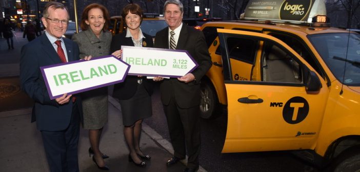 Niall Gibbons, CEO of Tourism Ireland; Joan O'Shaughnessy, Chairman of Tourism Ireland; Alison Metcalfe, Tourism Ireland's Head of North America; and Jack Foley, Aer Lingus, at the launch of Tourism Ireland's 2017 marketing plans in New York.