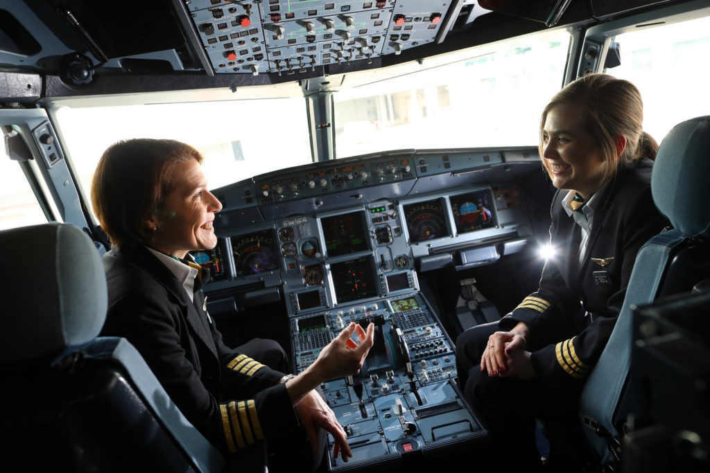 Captain Louise Gilroy and First Officer Amy Cunningham on the all-female flight. Photo: Maxwells