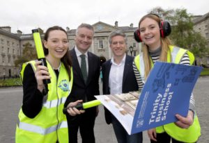 Trinity business student Alannah Higgins, from Boston, Provost Patrick Prendergast, Ryanair CFO Neil Sorahan and student Annie O’Gorman from Limerick. Photo: Mark Stedman 