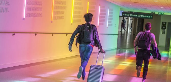 Vibrant Irish Light installation featuring the poem Swanlight by the late Irish poet and philosopher John O'Donoghue