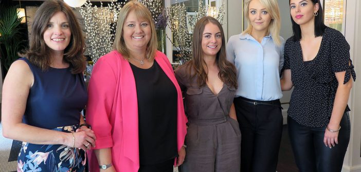 Charlotte Brenner, Belinda Vazquez, Carol O'Connor, Suzanne Mulligan and Elaine Slator at the 2018 Falcon/Thomson brochure launch in Wilde Restaurant, Westbury Hotel