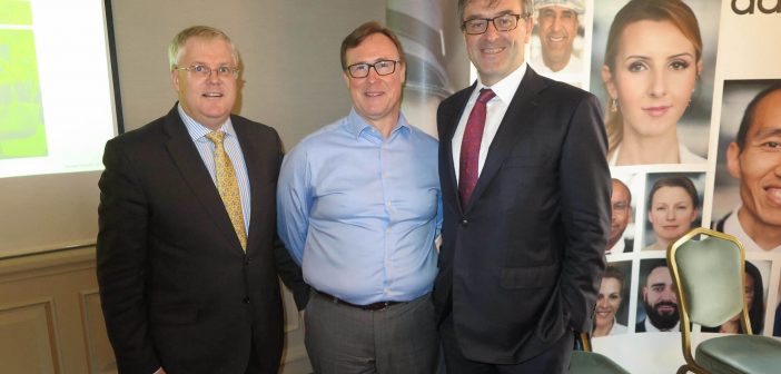 DAA Chief Financial Officer Ray Gray, CEO Kevin Toland and Chairman Padraig Ó Riordáin at the DAA Annual Report for 2016, Westbury Hotel, Dublin