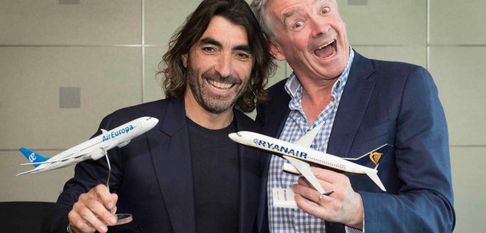 Globalia Group CEO, Javier Hidalgo and Ryanair CEO, Michael O’Leary, at the Air Europa partnership announcement in Madrid