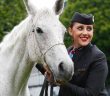 Spice, the Arab horse, and cabin crew member team up to announce Qatar Airways as the Official Airline Partner of the 2017 RDS Dublin Horse Show Photo Andres Poveda.