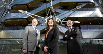 Sam Johnston, Manager of Failte Ireland Dublin Convention Bureau; Ciara Gallagher, Failte Ireland’s Head of Business Tourism; and Stephen Meehan , CEO Convention Centre Dublin. Photo Chris Bellew /Fennells