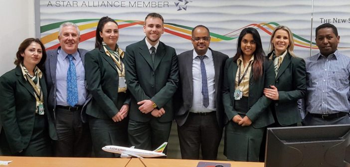 Michael Yohannes, centre, says goodbye to his team at Ethiopian in Dublin