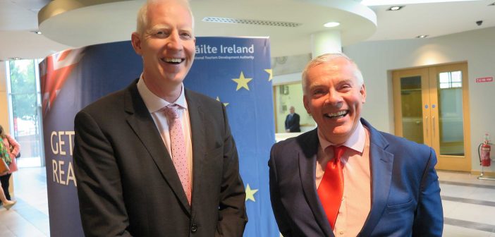 Paul Kelly, CEO of Fáilte Ireland, with Niall MacCarthy, Managing Director of Cork Airport, at the launch of Fáilte Ireland's 'Get Brexit Ready' programme in the tourism body's Dublin headquarters, September 12, 2017