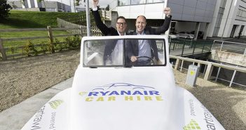 Mike McGrearty, Cartrawler, and Ryanair's Kenny Jacobs as the airline announced it's renewing its car hire partnership. Photo: Karl Hussey
