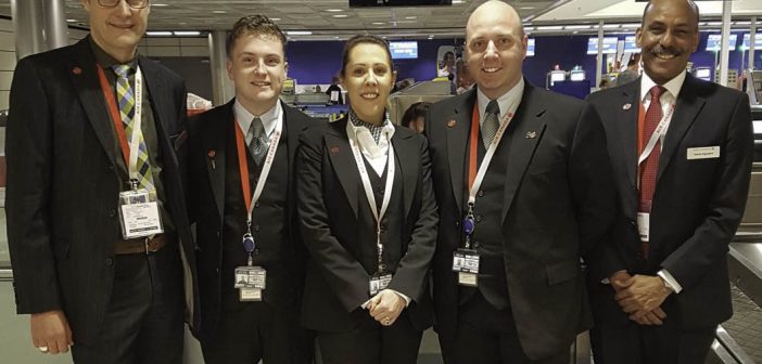 Konstantin Ahrndt, Air Canada VIP & Concierge Services Manager Asia Pacific; David Farrell, Anne-Marie Reid and Sean Ryan, Air Canada Dublin Concierge; and Kelvin Ogunjimi, Air Canada Manager, VIP &; Concierge Services International, as Air Canada mainline returns to Dublin, October 30, 2017
