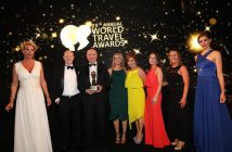 Gerard Loughran, John Loughran and Ciara Kelly of the Sandymount Hotel with wives Audrey Loughran and Emily Loughran, and the hotel's Ann McCabe, at the World Travel Awards in Athens, June 30, 2018