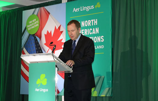 Aer Lingus CEO Stephen Kavanagh at the launch of the airline's new routes to Minneapolis/St Paul and Montreal, Conrad Hotel, Dublin, September 12, 2018