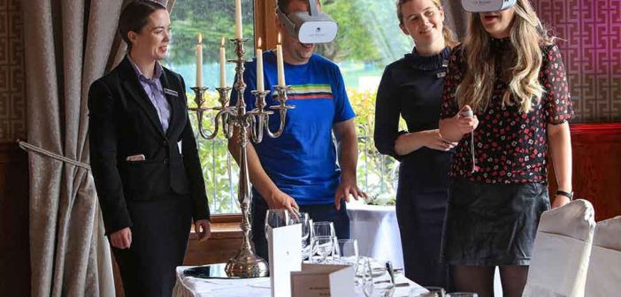 Sharon Devine, 3rd left, Wedding Sales Manager at the Brehon, introducing the virtual reality techology to Maria Sullivan and Eoin Murphy, also included is Caitriona Ashe, Wedding Co-ordinator. Photo:Valerie O’Sullivan
