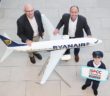 John Church, CEO, ISPCC; Kenny Jacobs, Chief Marketing Officer, Ryanair; Philip Stafford (10), Scoil an Duinnínigh, Drynam, Swords. Photo: Leon Farrell/Photocall Ireland