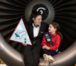 First Officer Rachel Passmore; and Alicia Losty (8) (Ladybird) at the announcement that Aer Lingus has partnered with the Irish Girl Guides . Photo: Naoise Culhane