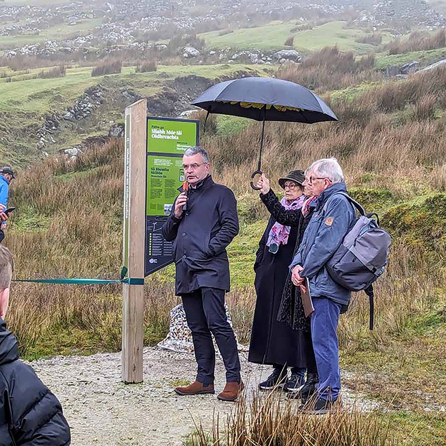 Dara Calleary speaking, launch of School Slievemore trail