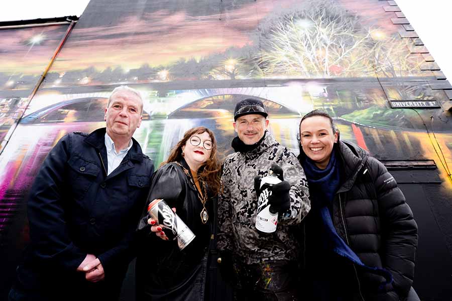 Hugh Killough, Department for Communities, Deputy Lord Mayor of Belfast, Councillor Áine Groogan, Dan Kitchener (DANK), Andrea Foye, owner of Frame of Mine and Chair of the Lower Ormeau Traders’ Association