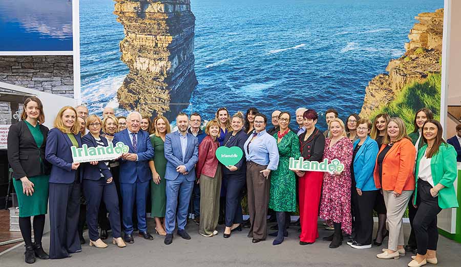 Tourism companies from Ireland with Alice Mansergh (left) and Nadine Lehmann (second left), both Tourism Ireland, on day one of ITB Berlin.