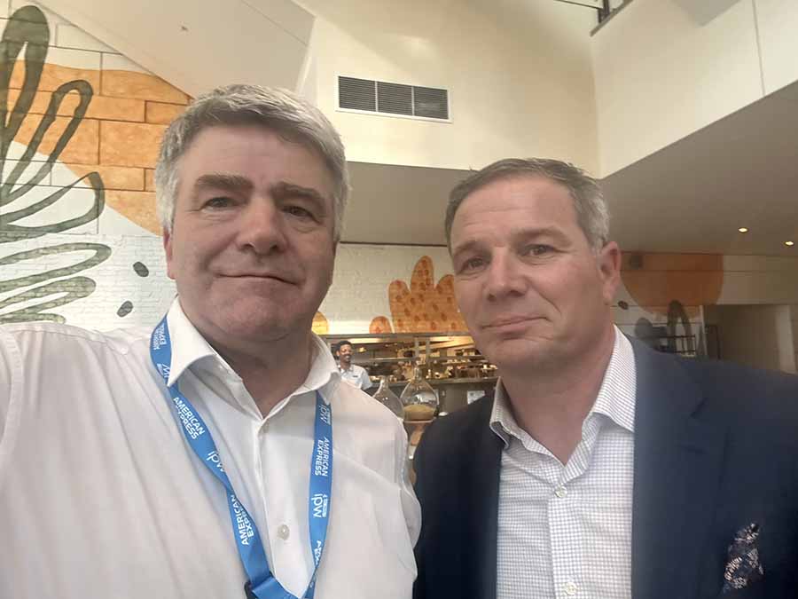 Eoghan Corry and Geoff Freeman CEO of US Travel at IPW 2024 in Los Angeles