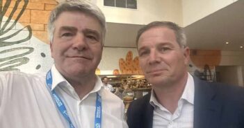 Eoghan Corry and Geoff Freeman CEO of US Travel at IPW 2024 in Los Angeles