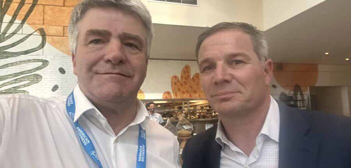 Eoghan Corry and Geoff Freeman CEO of US Travel at IPW 2024 in Los Angeles