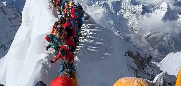 Queue of climbers on Mount Everest in the aftermath of cornice collapse May 21 2024