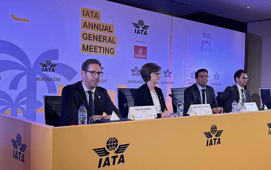 Nicholas James, Marie Owens, Hemant Mistry & Alejandro Block sustainability briefing at IATA AGM 2024
