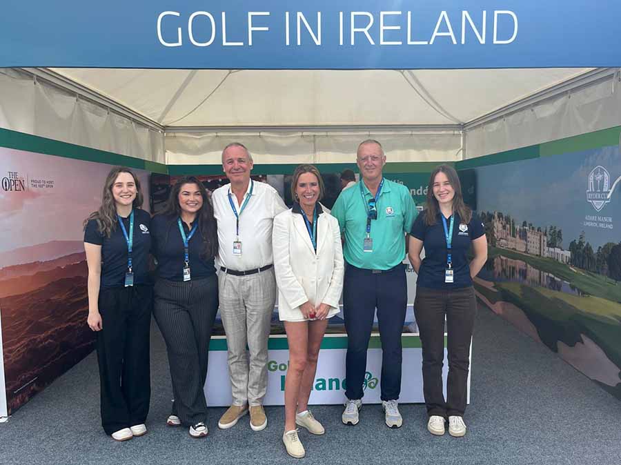  Mary Lyons and Niamh Rafferty, both Tourism Ireland; Breifne O'Brien, Green Golf Ball; Paula Scallon, The iNUA Collection; Rory Mathews, Fáilte Ireland; and Laoise Coakley, Tourism Ireland, at the BMW International Open, in Munich.