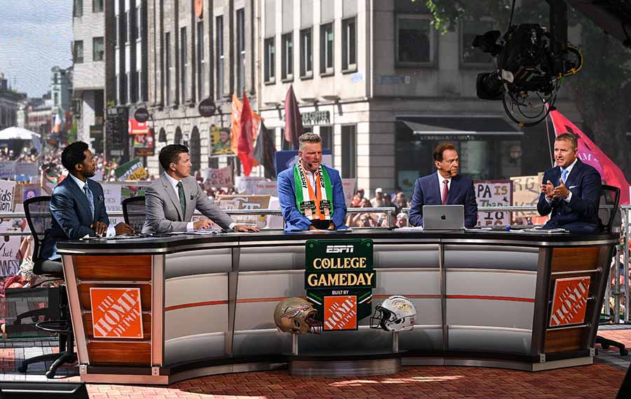 ESPN GameDay broadcast:, Desmond Howard, Rece Davis, Pat McAfee, Nick Saban and Kirk Herbstreit,