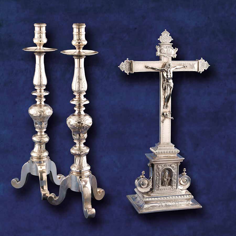 Carew candlesticks and crucifix