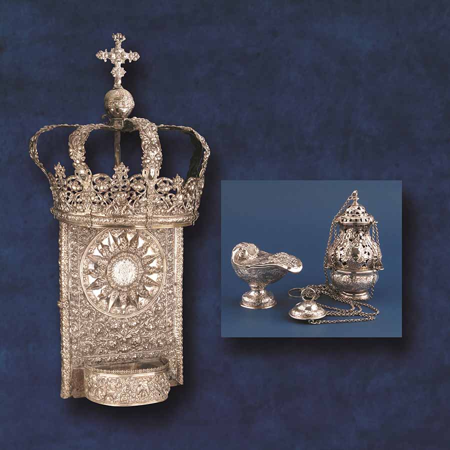 Silver Monstrance Throne, incense boat, thurible