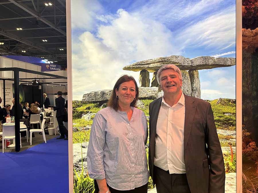 Julie Oakley and Eoghan Corry at the Ireland stand, World travel market November 5 2024