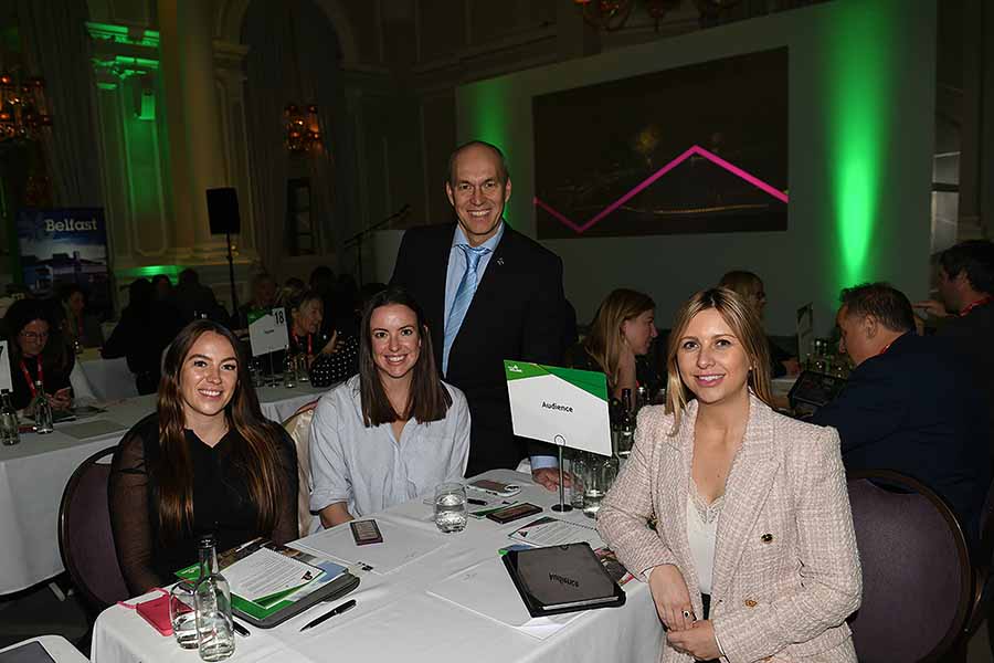 Lauren Wiggins and Emily Furlow, both Audience; Simon Gidman, Tourism Ireland; and Naomi Caulfield, The Doyle Collection, at the ‘Ireland Meets the West End’ event in London.